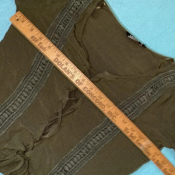 NUON gauze lace up front long butterfly bell sleeves olive green NEW size XS - Picture 8 of 11